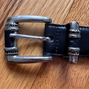 Albatros Women’s Black Leather Belt Med Made in Italy Nbel Silver-Toned Buckle